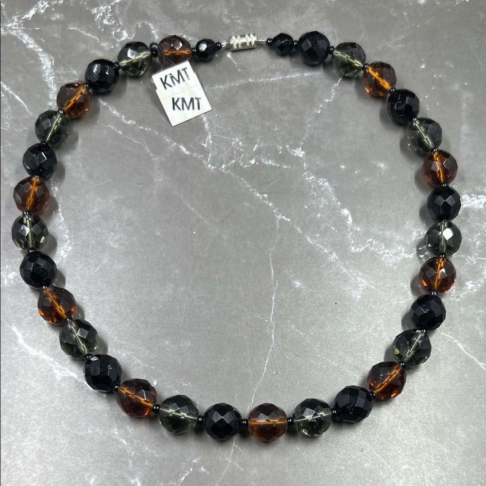 Vintage KMT Faceted Crystal Bead Jet Black Necklace